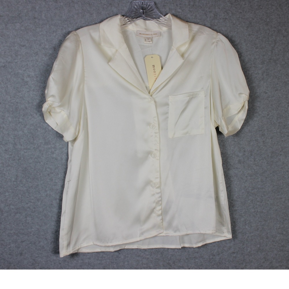 NWT‎ Monteau Satin Blouse Cream Size XL